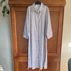 Oversized Purple and White Maxi Shirt Dress - Large
